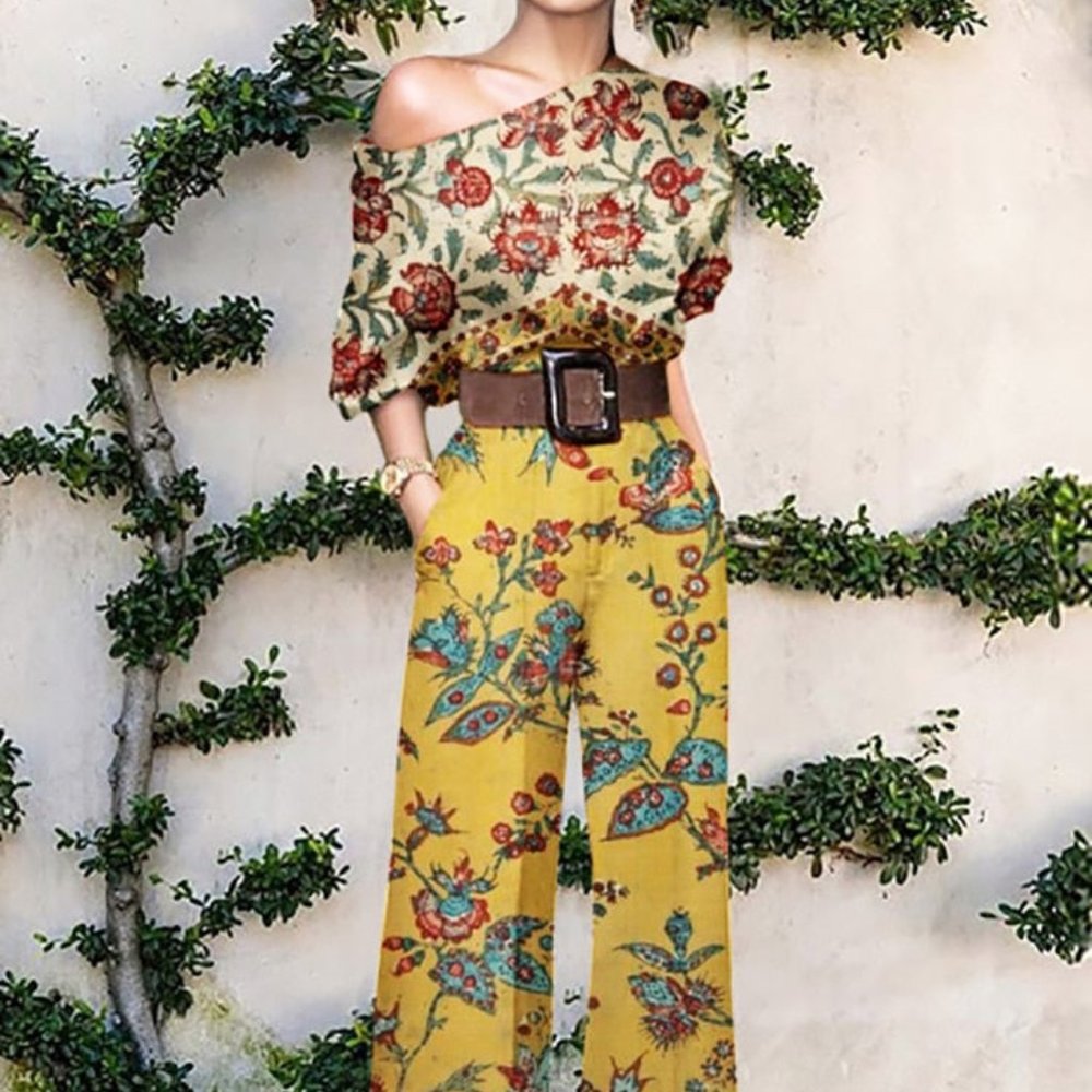 One-Shoulder Women Elegant Wide Leg Butterfly Print Jumpsuit